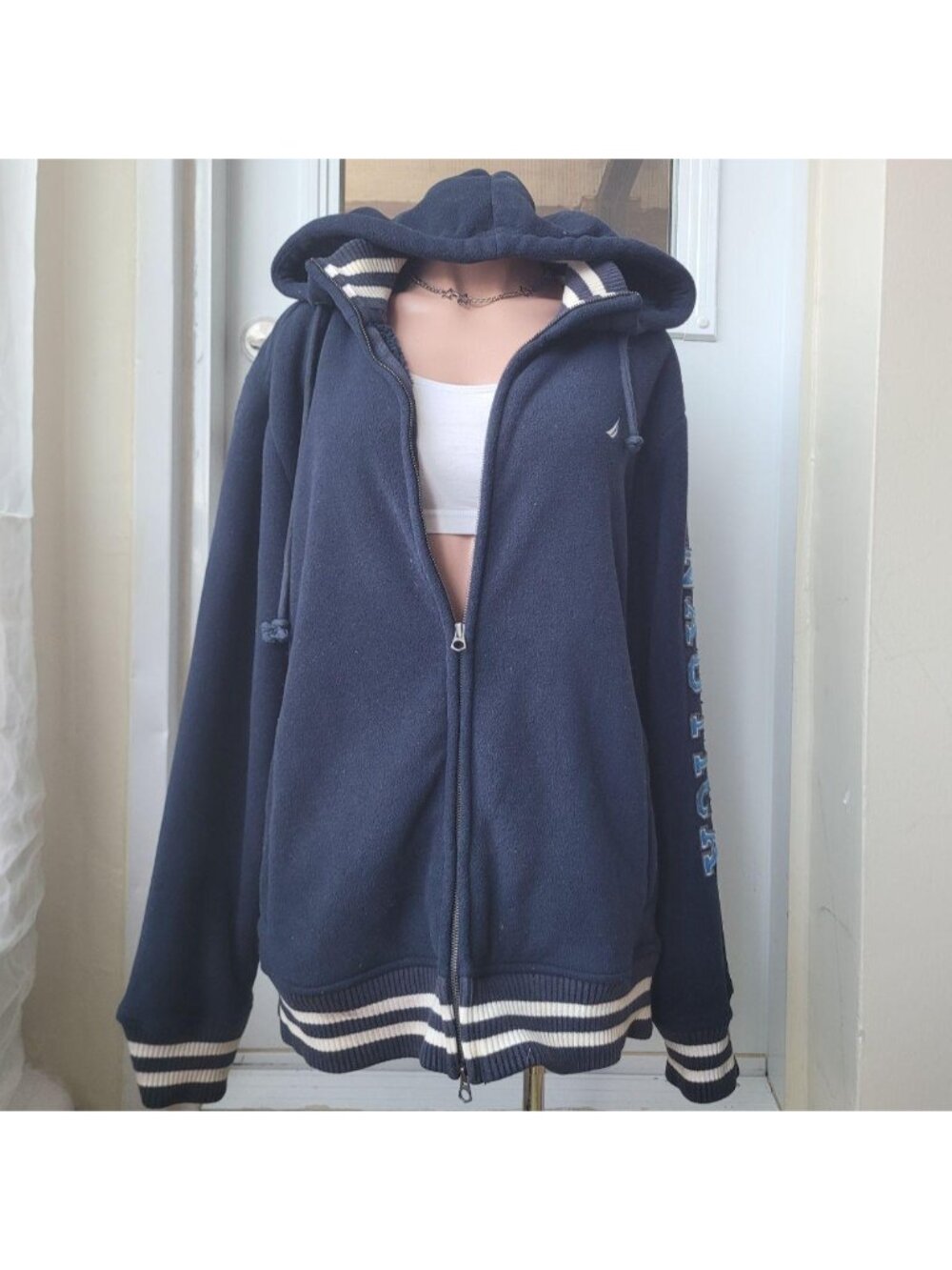 Nautica Jeans Co. Fleece Sherpa Embroidered Logo Hoodie Zip Up (XL)